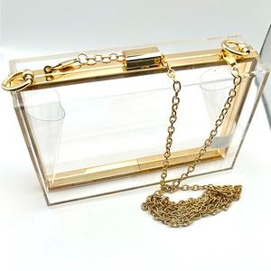 Clear Purse Acrylic Clear Clutch Bag, Shoulder W/ Removable Gold Chain